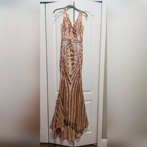 Mark Defang Satin Gold Mermaid Dress